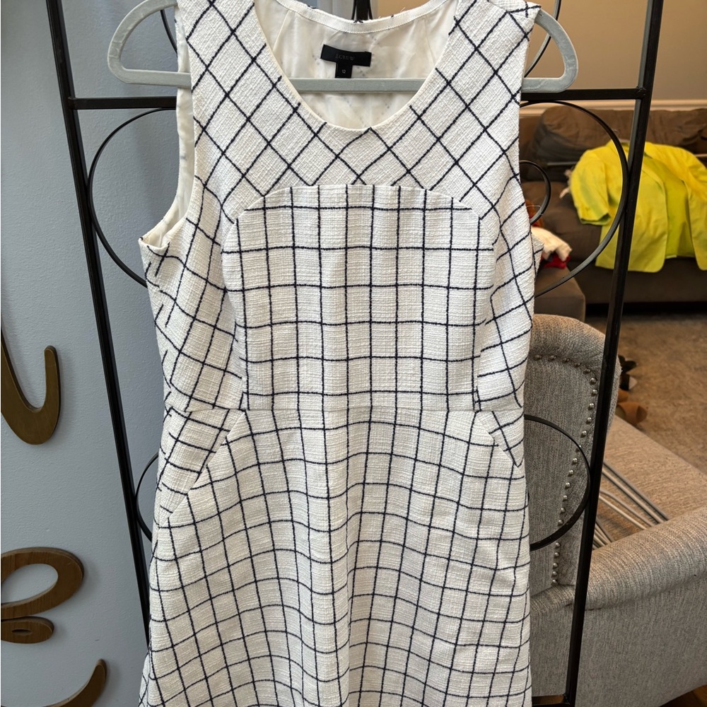 Chic White and Blue Grid Pattern J Crew Dress